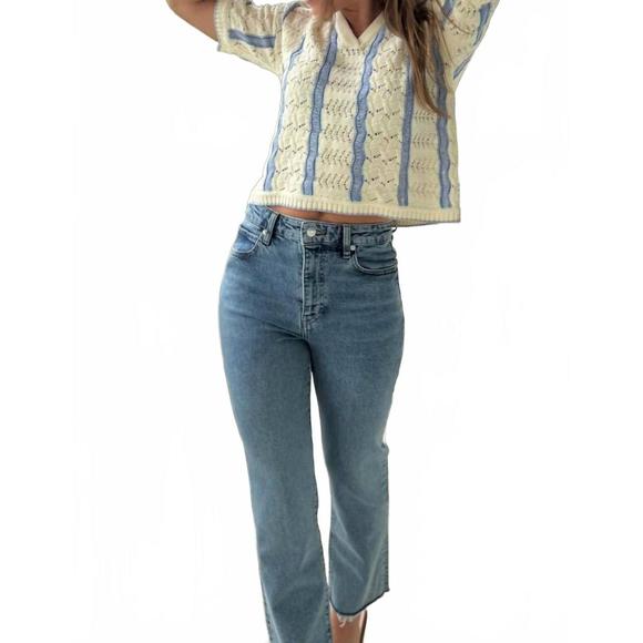 NEW CENTRAL PARK WEST novelty stitch polo pullover top in ivory combo - Picture 3 of 4